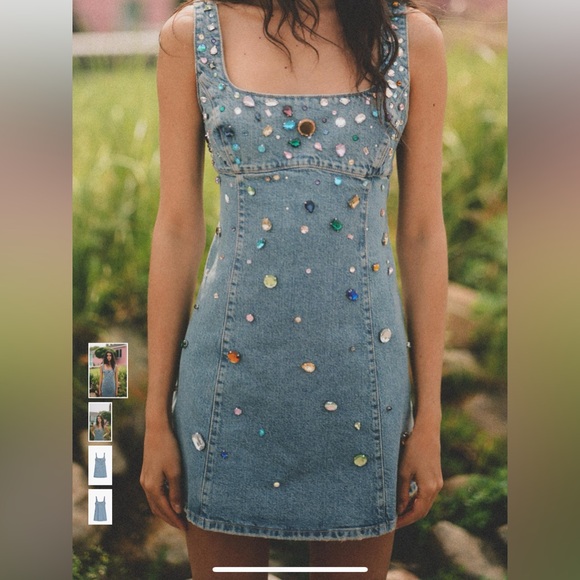Zara Denim Dress with jeweled Embellishments - Picture 1 of 8